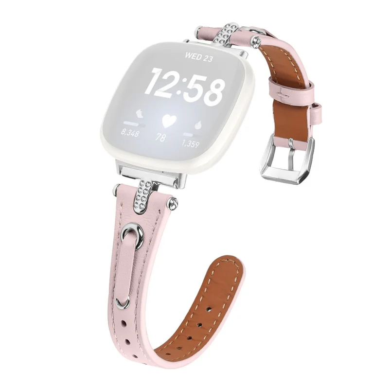 Fitbit Versa 4 / Sense 2 Genuine Cow Leather Strap Rhinestone Watch Wrist Band