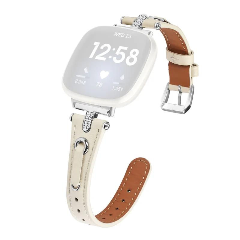Fitbit Versa 4 / Sense 2 Genuine Cow Leather Strap Rhinestone Watch Wrist Band