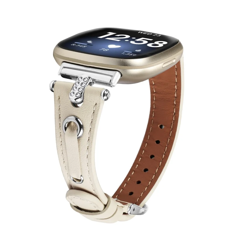 Fitbit Versa 4 / Sense 2 Genuine Cow Leather Strap Rhinestone Watch Wrist Band