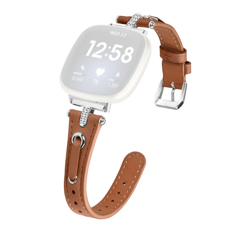 Fitbit Versa 4 / Sense 2 Genuine Cow Leather Strap Rhinestone Watch Wrist Band