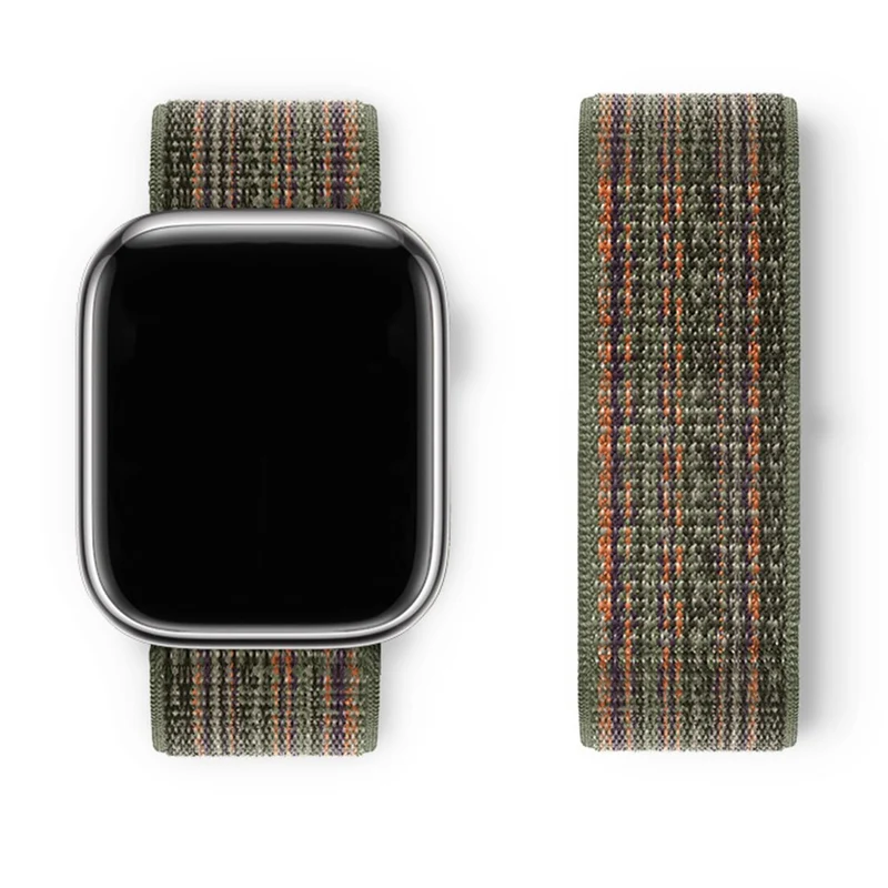 KALEBOL Apple Watch Series 49mm - 45mm - 44mm - 42mm Universal Nylon Watch Band - Dark Green+Orange