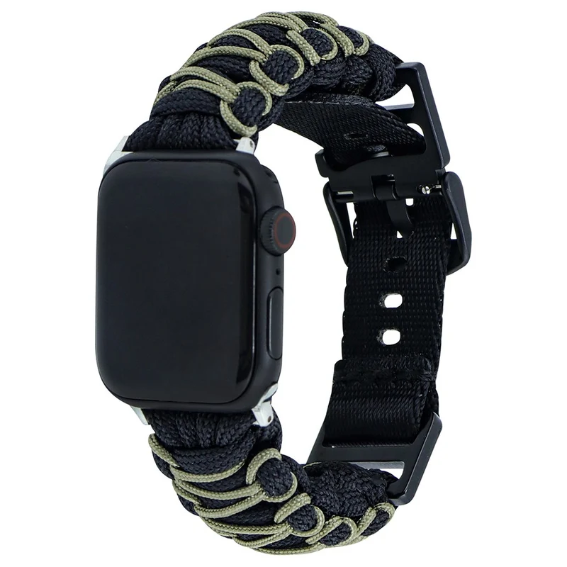 Nylon Rope Strap Apple Watch Series 49mm - 45mm - 44mm - 42mm Universal Wrist Band - Navy Blue + Army Green