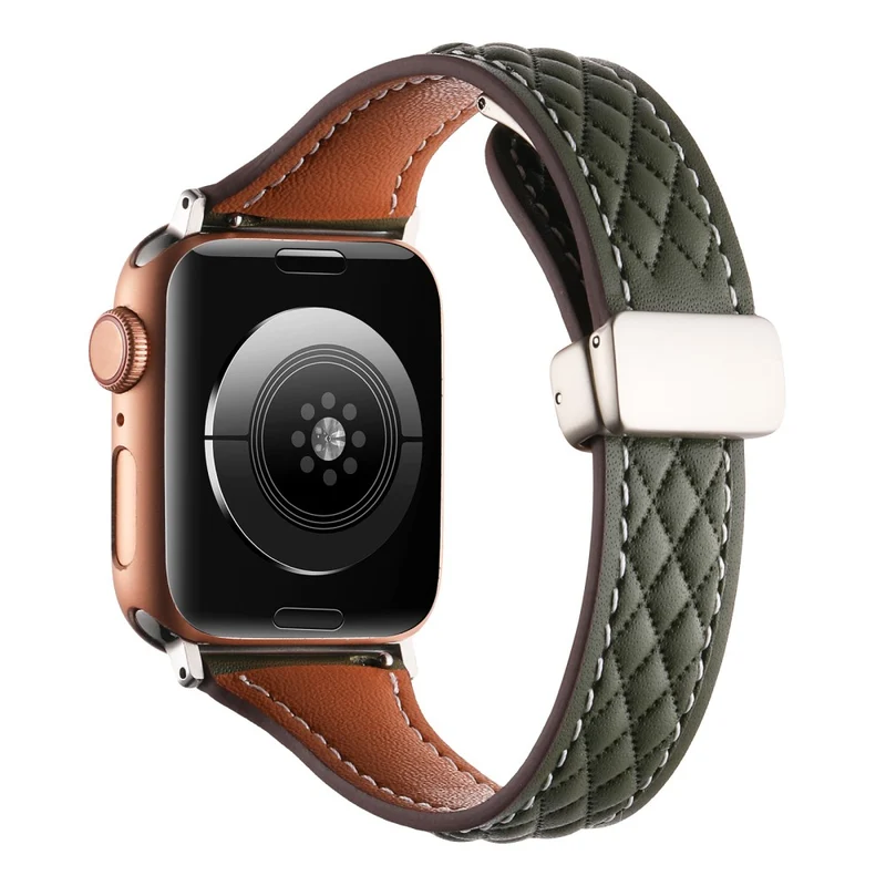 Genuine Cow Leather Band Apple Watch Series 49mm - 45mm - 44mm - 42mm Universal Strap - Army Green