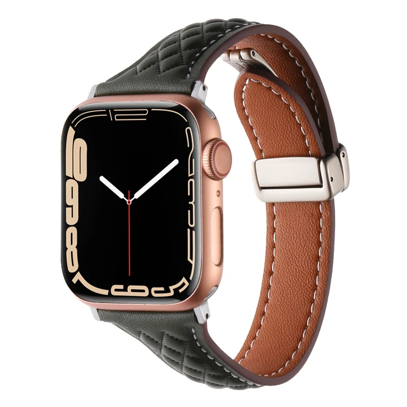 Genuine Cow Leather Band Apple Watch Series 49mm - 45mm - 44mm - 42mm Universal Strap - Army Green
