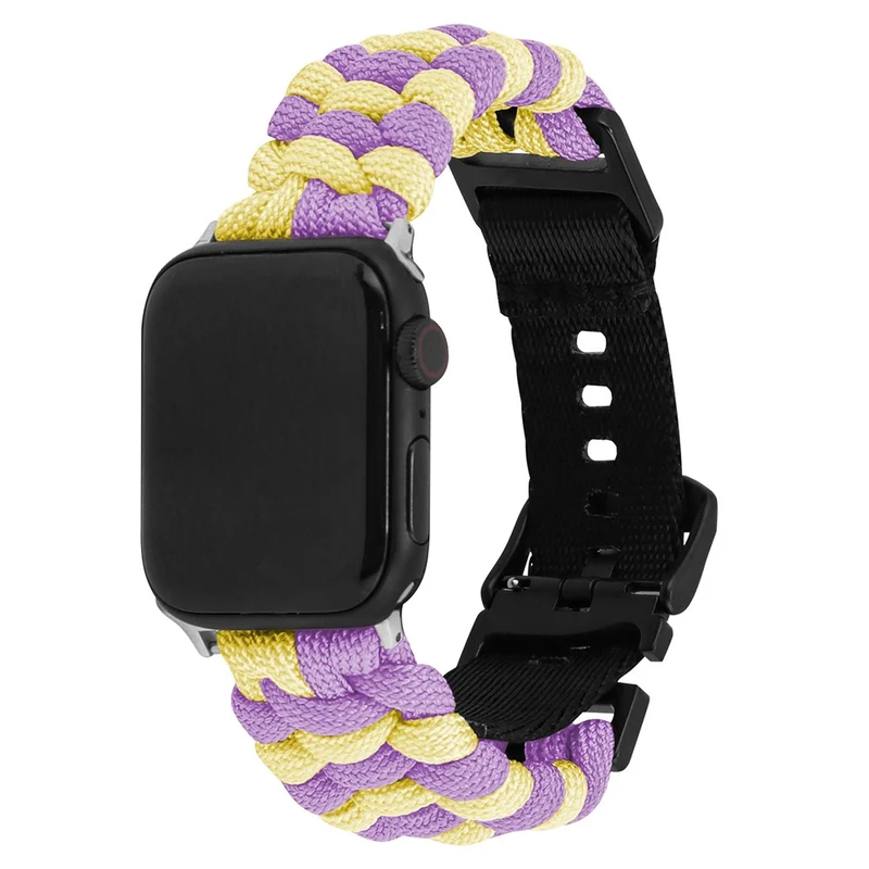 Apple Watch Series 49mm - 45mm - 44mm - 42mm Universal Watch Band Nylon Rope Strap - Lake Blue+Pink