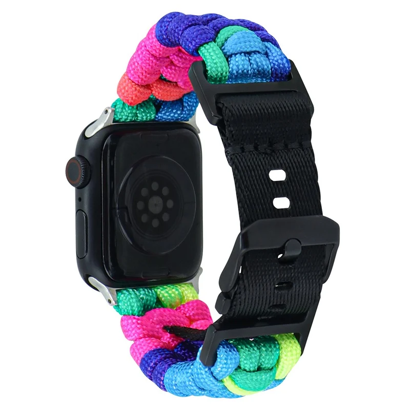 Apple Watch Series 49mm - 45mm - 44mm - 42mm Universal Watch Band Nylon Rope Strap - Lake Blue+Pink