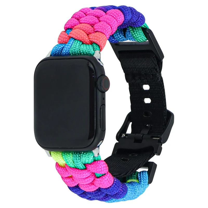 Apple Watch Series 49mm - 45mm - 44mm - 42mm Universal Watch Band Nylon Rope Strap - Lake Blue+Pink