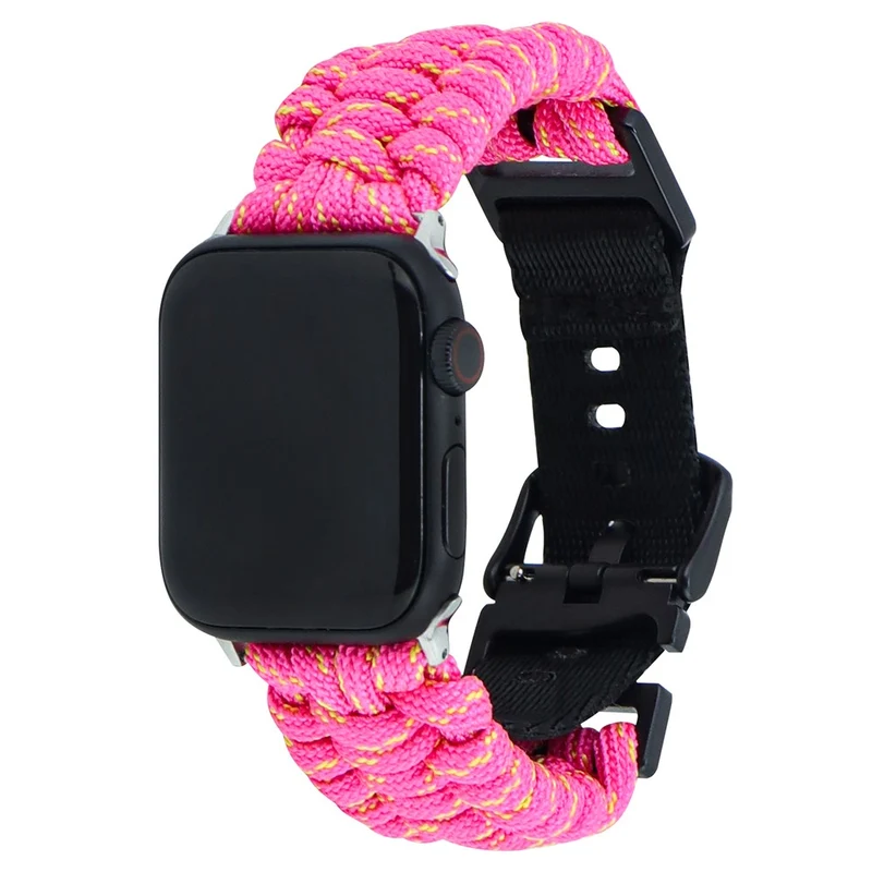 Apple Watch Series 49mm - 45mm - 44mm - 42mm Universal Watch Band Nylon Rope Strap - Lake Blue+Pink