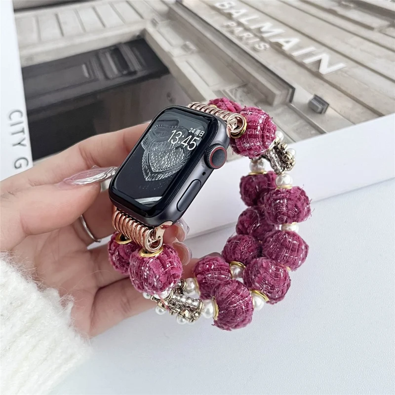 Apple Watch Series 49mm - 45mm - 44mm - 42mm Universal Beaded Bracelet Strap - Rose
