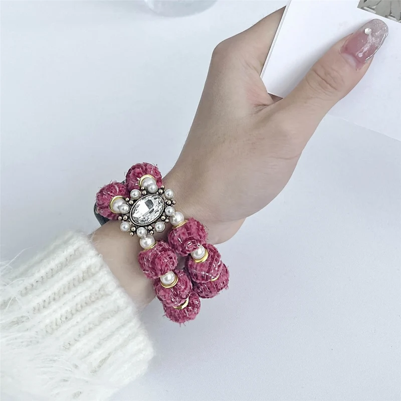 Apple Watch Series 49mm - 45mm - 44mm - 42mm Universal Beaded Bracelet Strap - Rose
