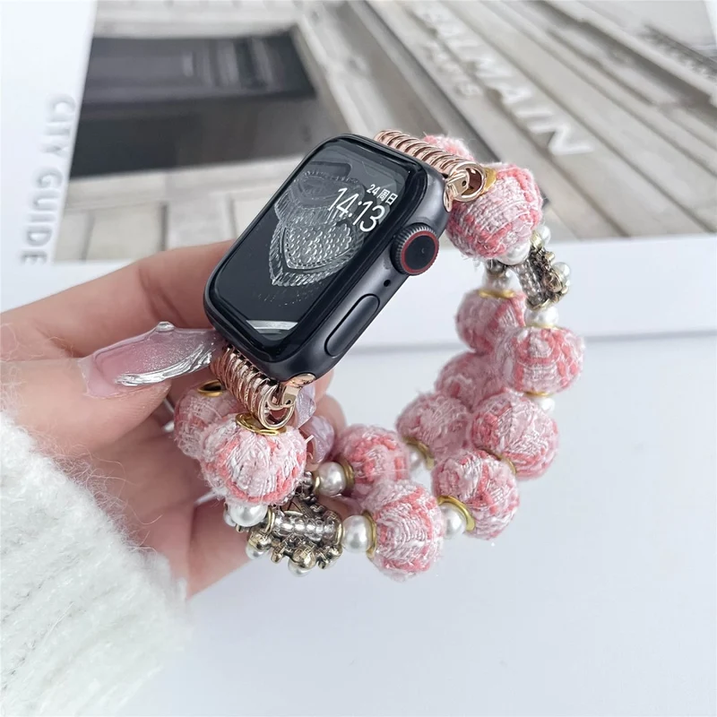 Apple Watch Series 49mm - 45mm - 44mm - 42mm Universal Beaded Bracelet Strap - Rose