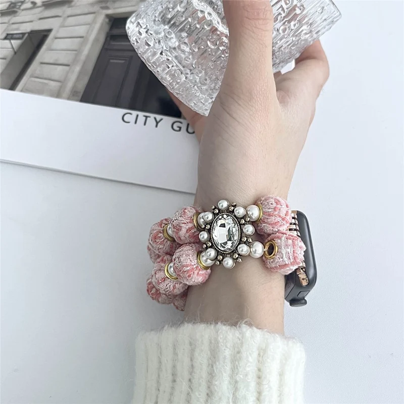 Apple Watch Series 49mm - 45mm - 44mm - 42mm Universal Beaded Bracelet Strap - Rose