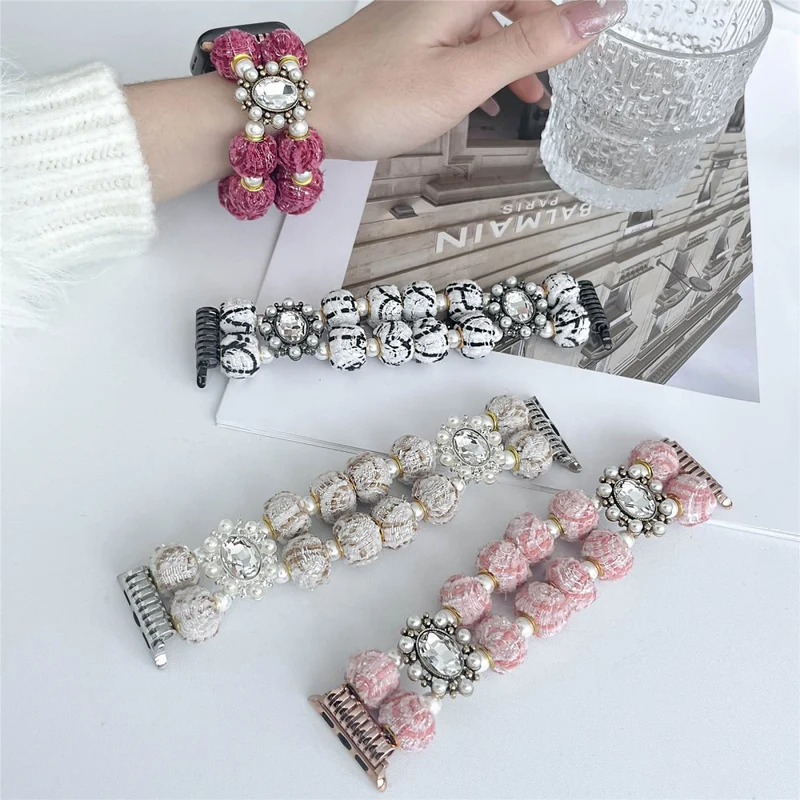 Apple Watch Series 49mm - 45mm - 44mm - 42mm Universal Beaded Bracelet Strap - Rose