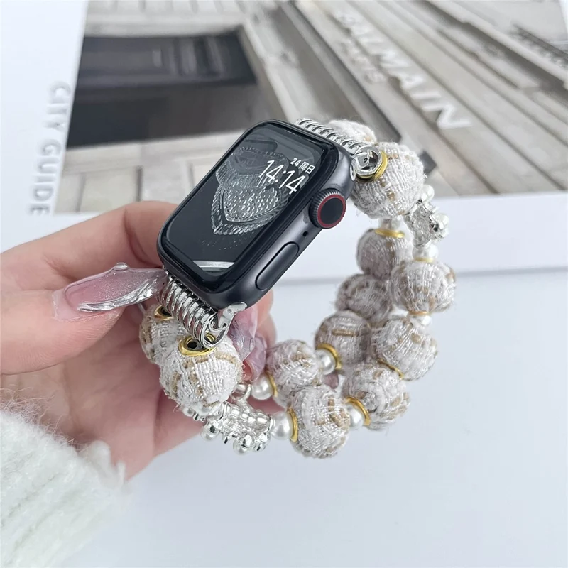 Apple Watch Series 49mm - 45mm - 44mm - 42mm Universal Beaded Bracelet Strap - Rose
