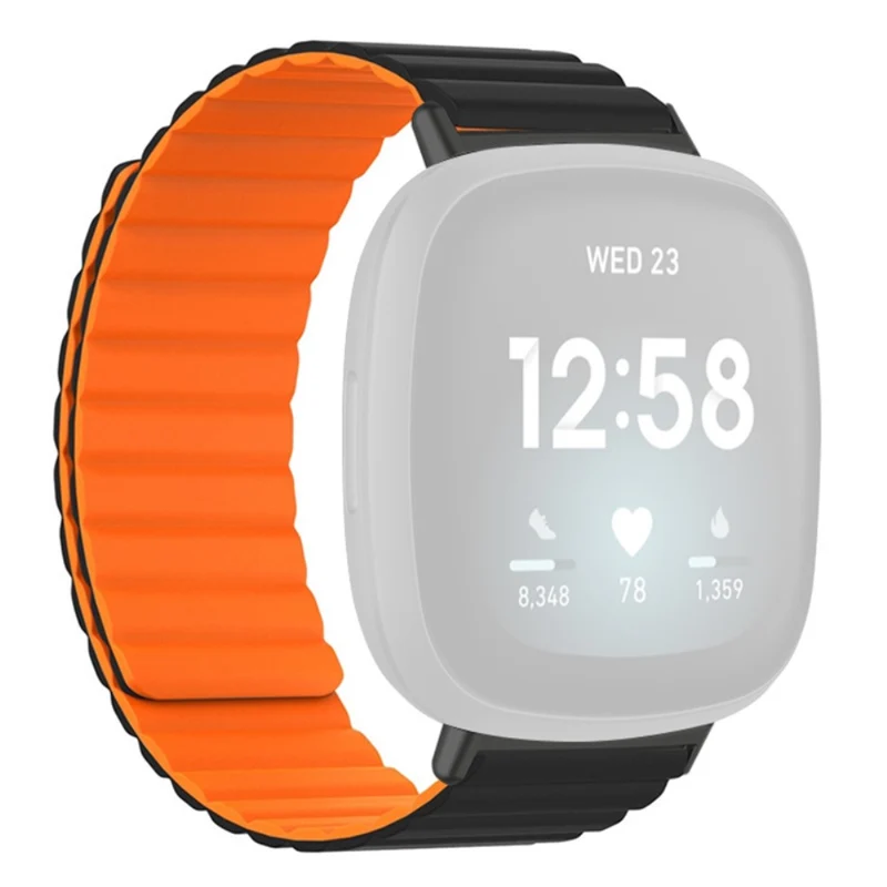 Fitbit Versa 3 / 4 / Fitbit Sense / Sense 2 Flexible Watch Band Magnetic Strap Replacement - Black+Orange