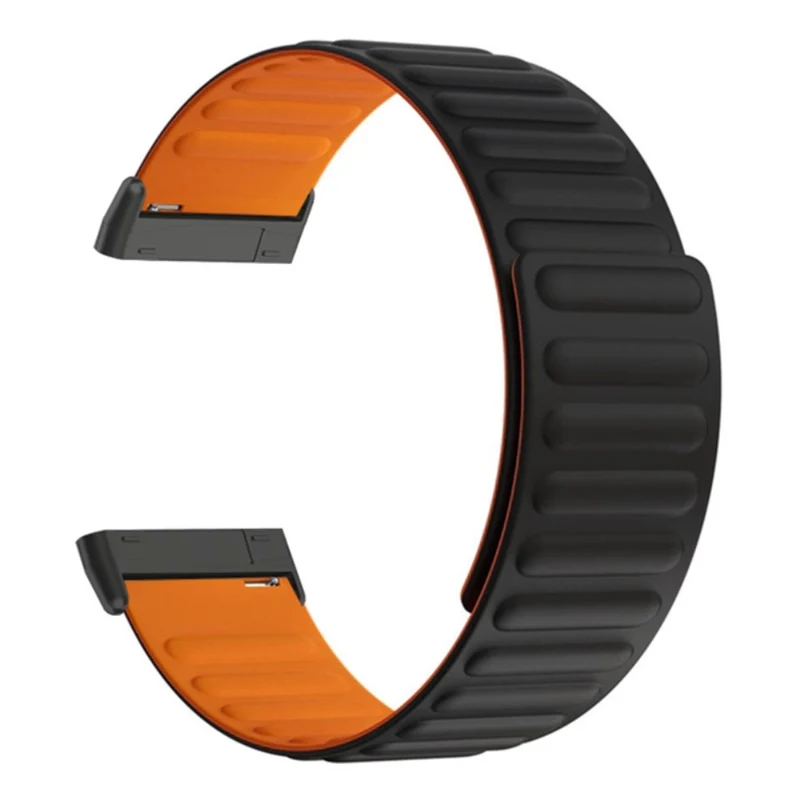 Fitbit Versa 3 / 4 / Fitbit Sense / Sense 2 Flexible Watch Band Magnetic Strap Replacement - Black+Orange