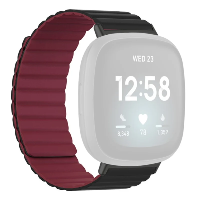 Fitbit Versa 3 / 4 / Fitbit Sense / Sense 2 Flexible Watch Band Magnetic Strap Replacement - Black+Orange
