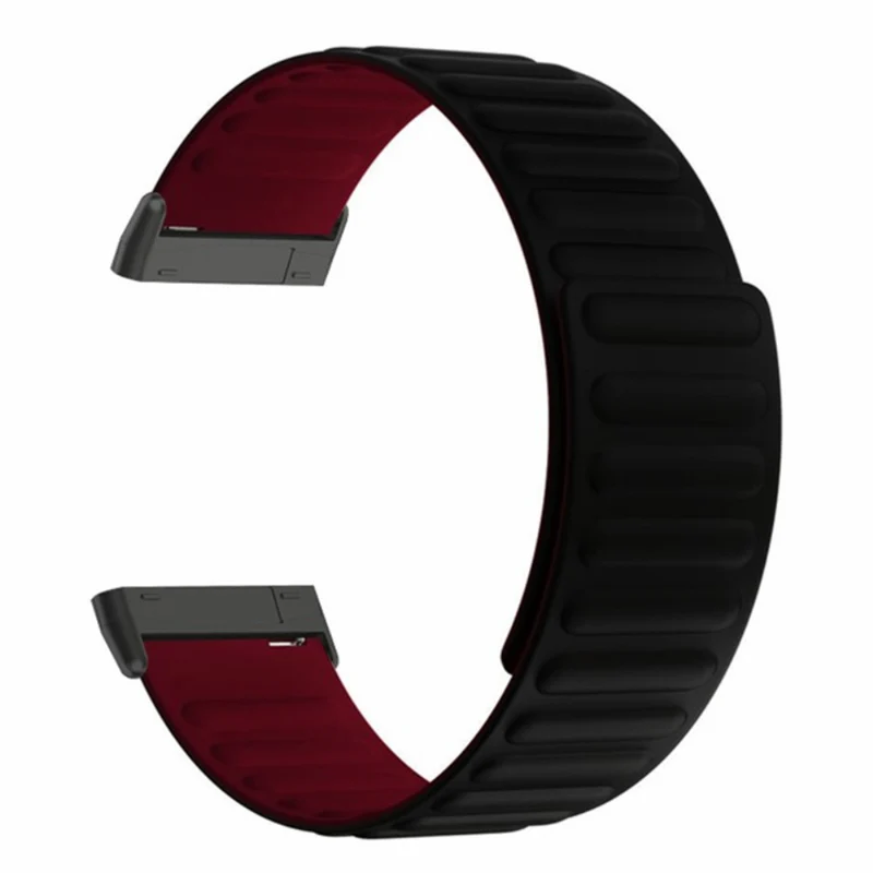Fitbit Versa 3 / 4 / Fitbit Sense / Sense 2 Flexible Watch Band Magnetic Strap Replacement - Black+Orange