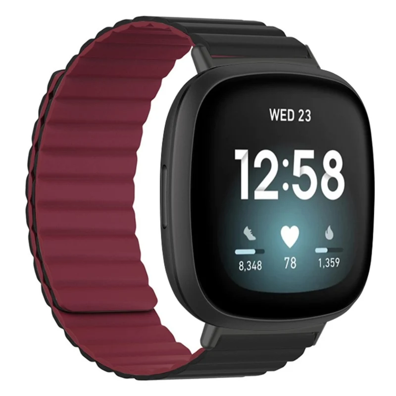 Fitbit Versa 3 / 4 / Fitbit Sense / Sense 2 Flexible Watch Band Magnetic Strap Replacement - Black+Orange