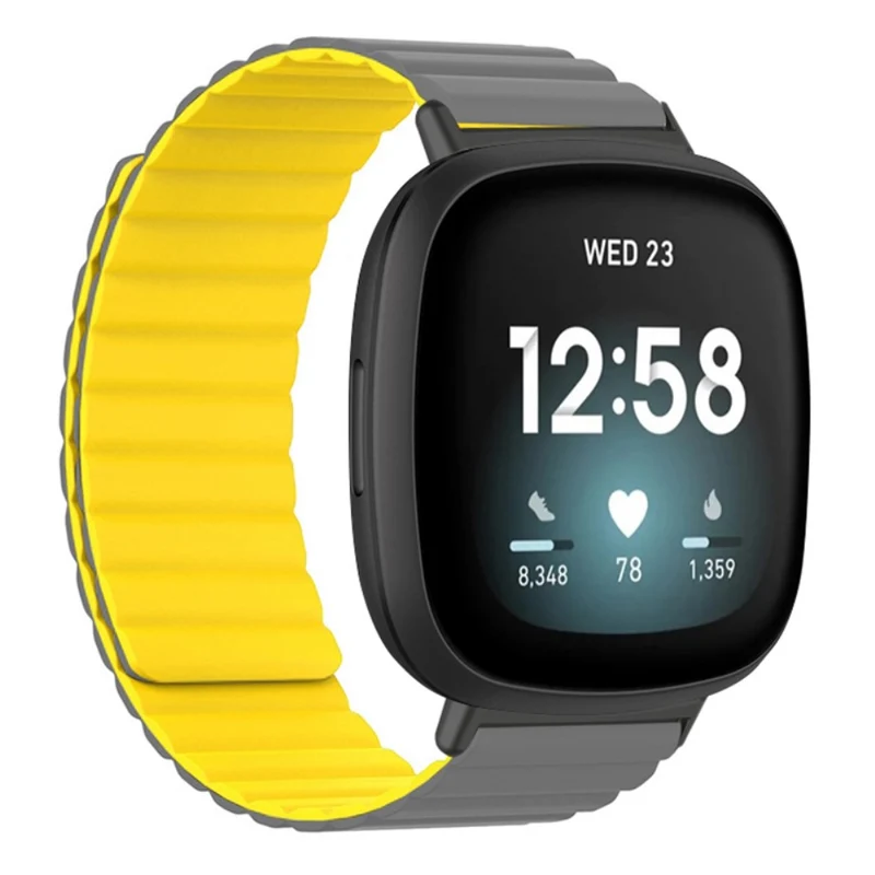 Fitbit Versa 3 / 4 / Fitbit Sense / Sense 2 Flexible Watch Band Magnetic Strap Replacement - Black+Orange