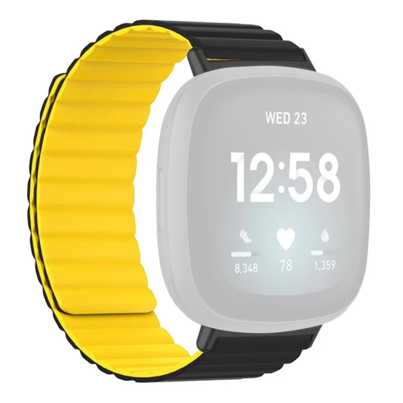 Fitbit Versa 3 / 4 / Fitbit Sense / Sense 2 Flexible Watch Band Magnetic Strap Replacement - Black+Orange