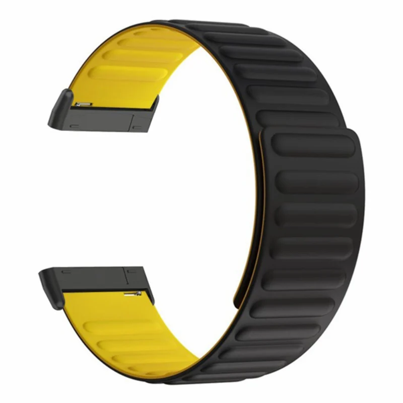 Fitbit Versa 3 / 4 / Fitbit Sense / Sense 2 Flexible Watch Band Magnetic Strap Replacement - Black+Orange
