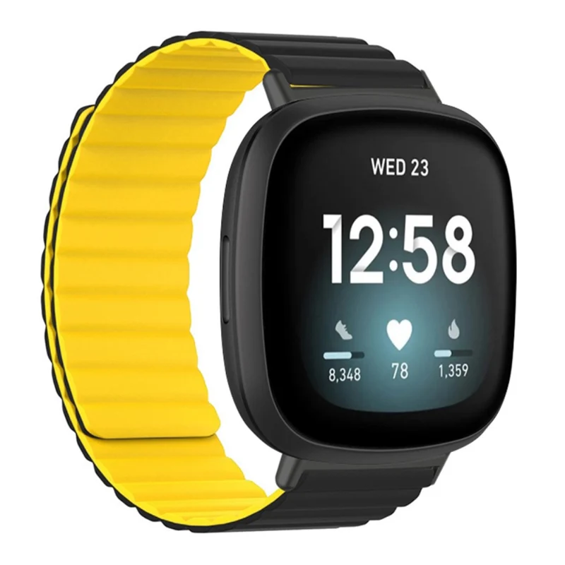 Fitbit Versa 3 / 4 / Fitbit Sense / Sense 2 Flexible Watch Band Magnetic Strap Replacement - Black+Orange