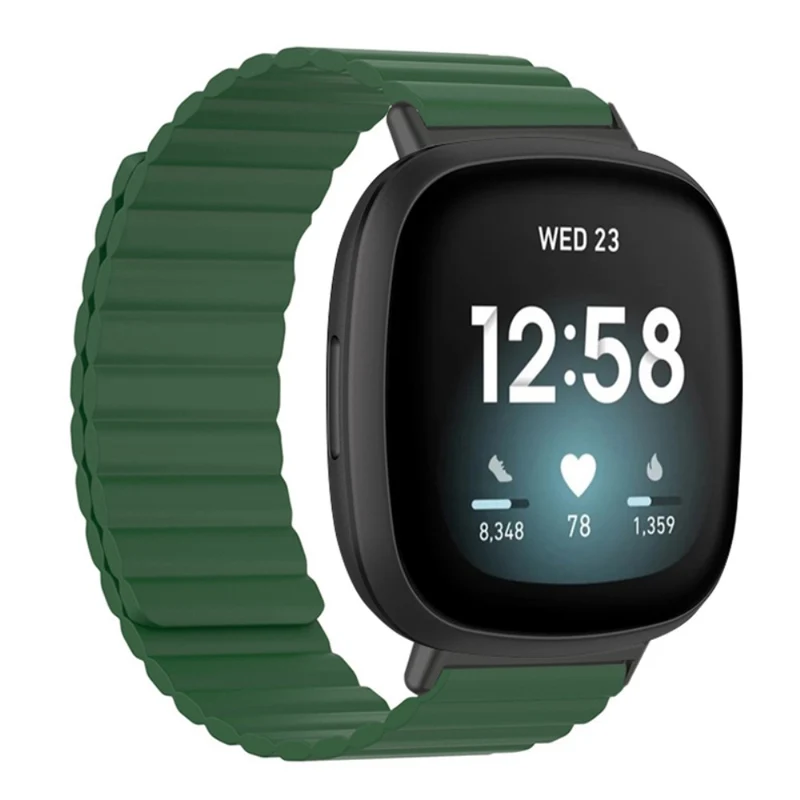 Fitbit Versa 3 / 4 / Fitbit Sense / Sense 2 Flexible Watch Band Magnetic Strap Replacement - Black+Orange