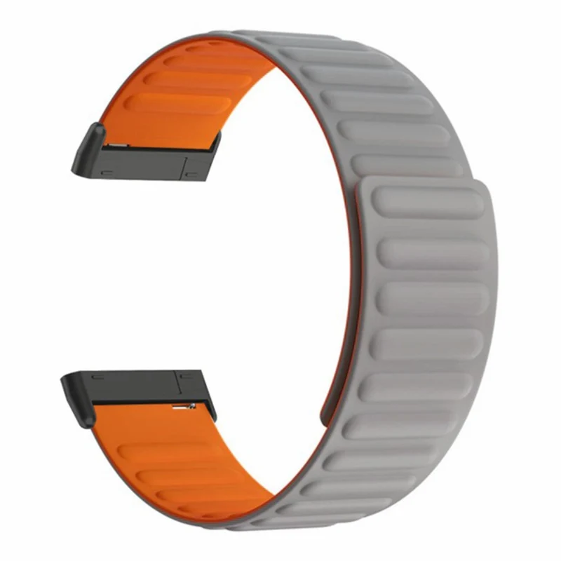 Fitbit Versa 3 / 4 / Fitbit Sense / Sense 2 Flexible Watch Band Magnetic Strap Replacement - Black+Orange