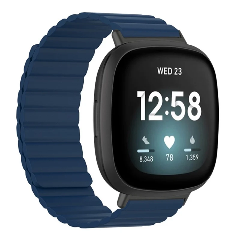 Fitbit Versa 3 / 4 / Fitbit Sense / Sense 2 Flexible Watch Band Magnetic Strap Replacement - Black+Orange