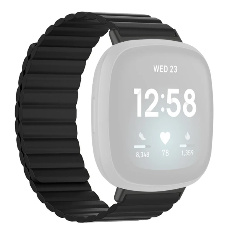 Fitbit Versa 3 / 4 / Fitbit Sense / Sense 2 Flexible Watch Band Magnetic Strap Replacement - Black+Orange
