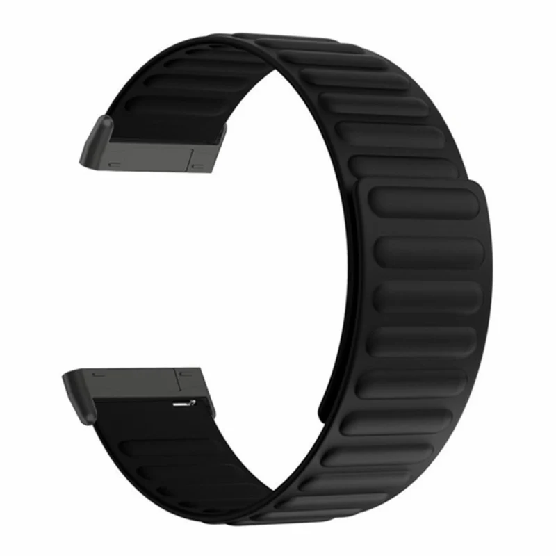 Fitbit Versa 3 / 4 / Fitbit Sense / Sense 2 Flexible Watch Band Magnetic Strap Replacement - Black+Orange
