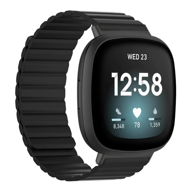Fitbit Versa 3 / 4 / Fitbit Sense / Sense 2 Flexible Watch Band Magnetic Strap Replacement - Black+Orange