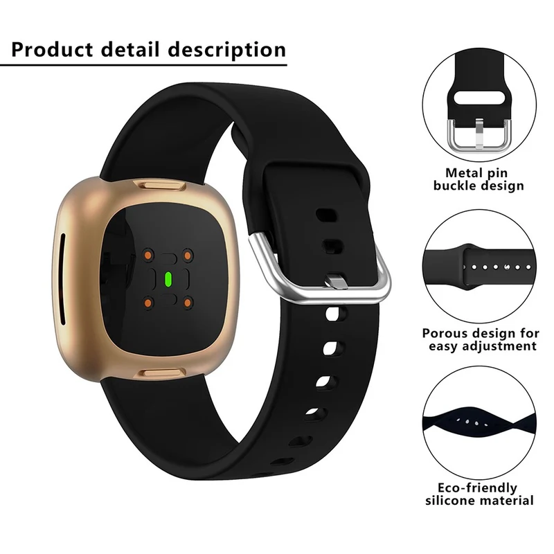 KALEBOL KLB-SXKGJ-001 Fitbit Versa 3 / 4 / Sense / Sense 2 Silicone Watch Bands Soft Strap Replacement