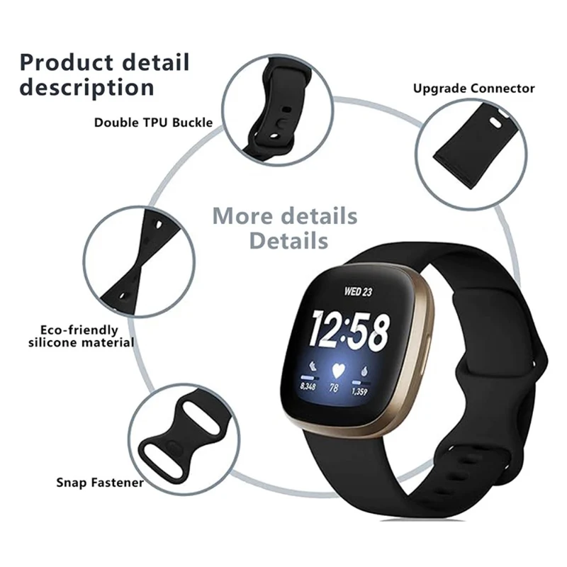 KALEBOL KLB-HDKGJ-001 Fitbit Versa 3 / 4 / Sense / Sense 2 Soft Silicone Watch Straps