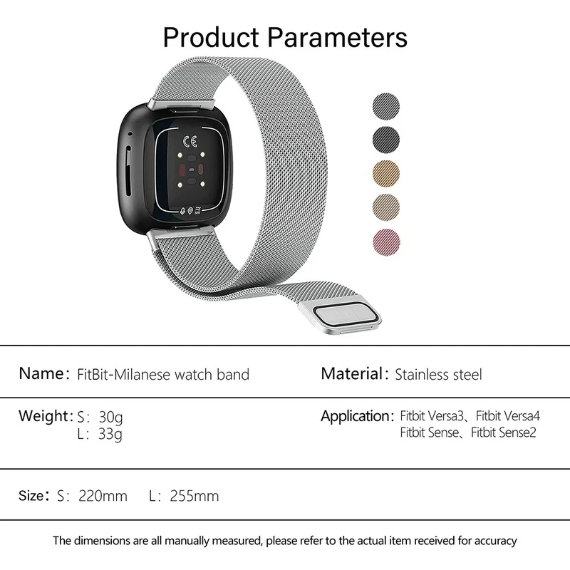 KALEBOL Series Size L Fitbit Versa 4 / 3 / Sense / Sense 2 Watch Band Milanese Magnetic Wrist Strap