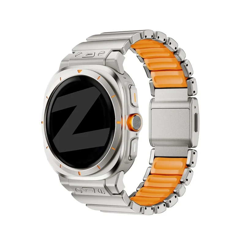 Bandz Samsung Galaxy Watch Ultra 2 Titanarmband 'Hybrid' (Titan/Orange)