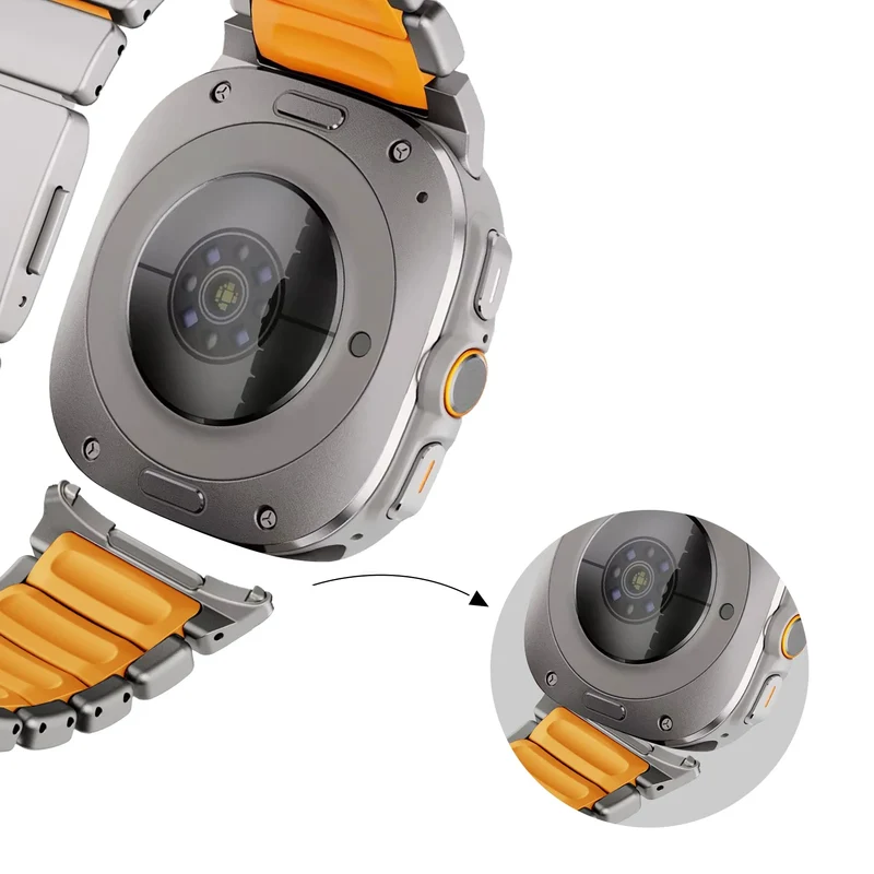 Bandz Samsung Galaxy Watch Ultra 2 Titanarmband 'Hybrid' (Titan/Orange)