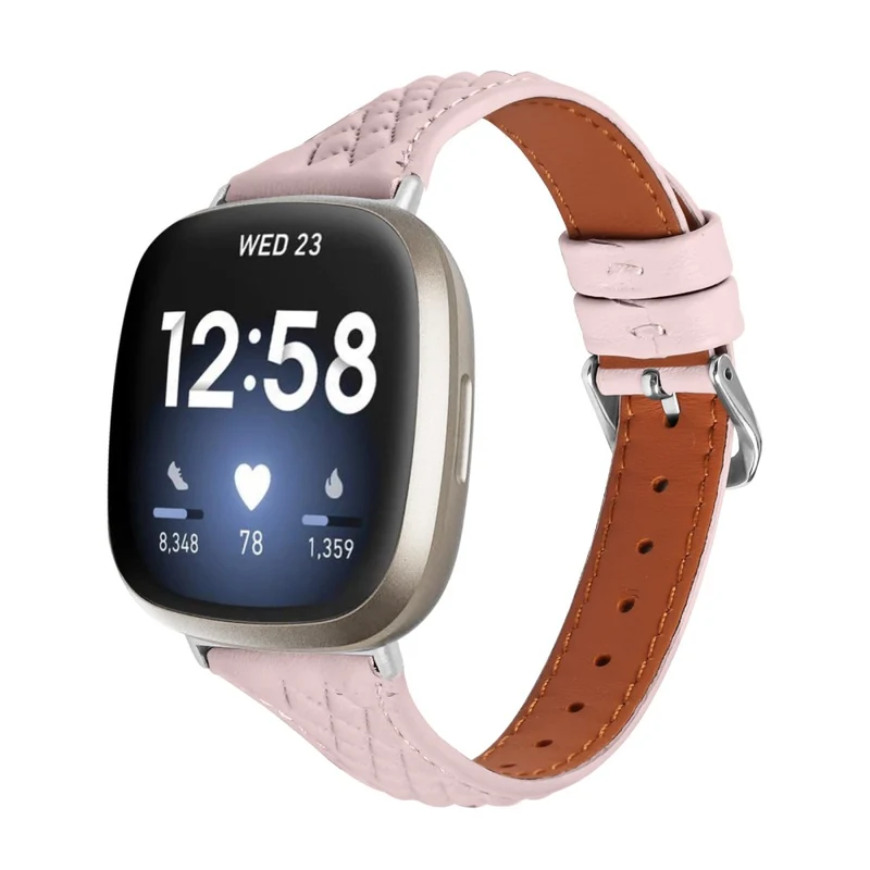 Fitbit Versa 3 / Sense Top-layer Cow Leather Rhombus Design Watch Strap