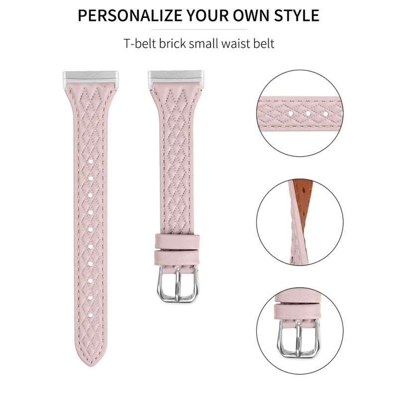 Fitbit Versa 3 / Sense Top-layer Cow Leather Rhombus Design Watch Strap