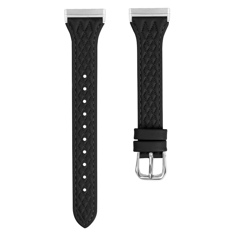 Fitbit Versa 3 / Sense Top-layer Cow Leather Rhombus Design Watch Strap