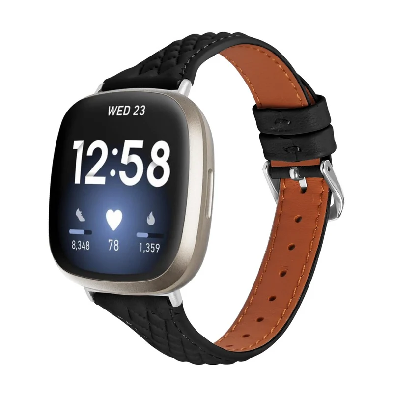Fitbit Versa 3 / Sense Top-layer Cow Leather Rhombus Design Watch Strap