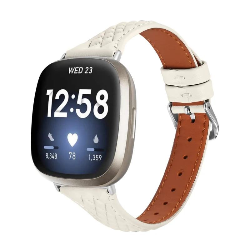 Fitbit Versa 3 / Sense Top-layer Cow Leather Rhombus Design Watch Strap