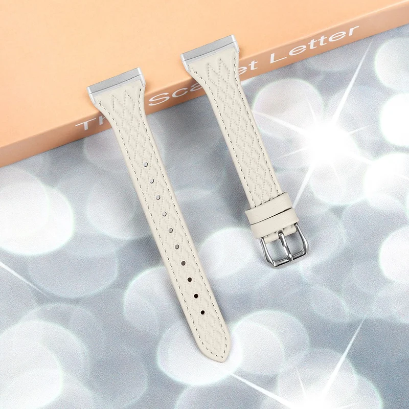 Fitbit Versa 3 / Sense Top-layer Cow Leather Rhombus Design Watch Strap
