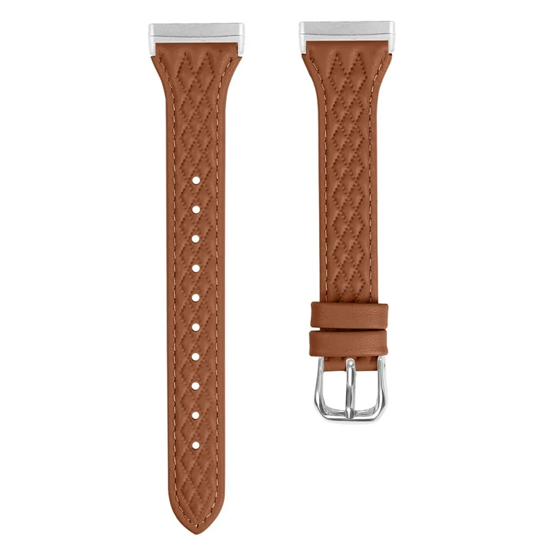 Fitbit Versa 3 / Sense Top-layer Cow Leather Rhombus Design Watch Strap