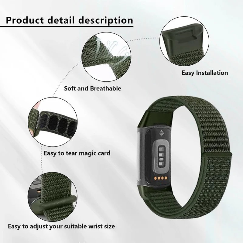KALEBOL KLB-NLHH-001 Fitbit Charge 5 / 6 Nylon Watchband Loop Fastener Wrist Strap