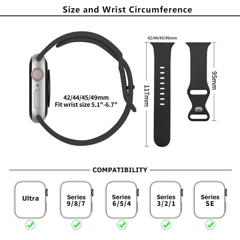 KALEBOL Apple Watch 49mm / 45mm / 44mm / 42mm Silicone Watch Strap, Size: S / M - Smoke Purple