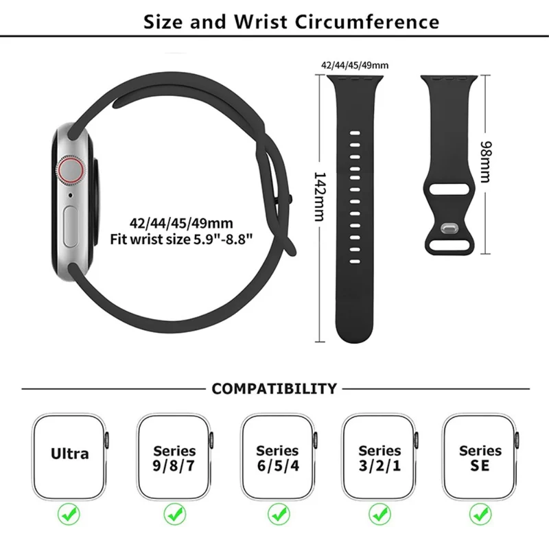 KALEBOL Apple Watch 49mm / 45mm / 44mm / 42mm Silicone Watch Band, Size: L