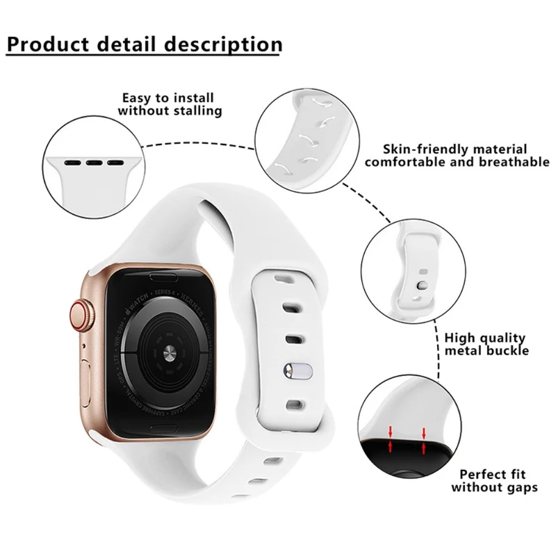 KALEBOL Apple Watch 49mm / 45mm / 44mm / 42mm Slim Silicone Band, Size: L - Starlight