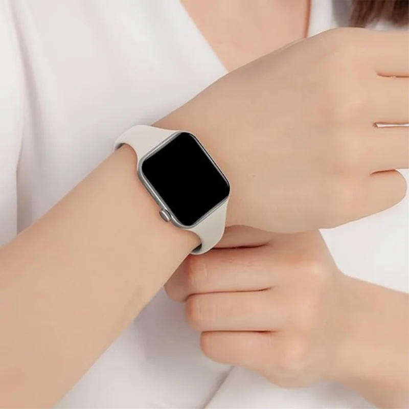 KALEBOL Apple Watch 49mm / 45mm / 44mm / 42mm Slim Silicone Band, Size: L - Starlight